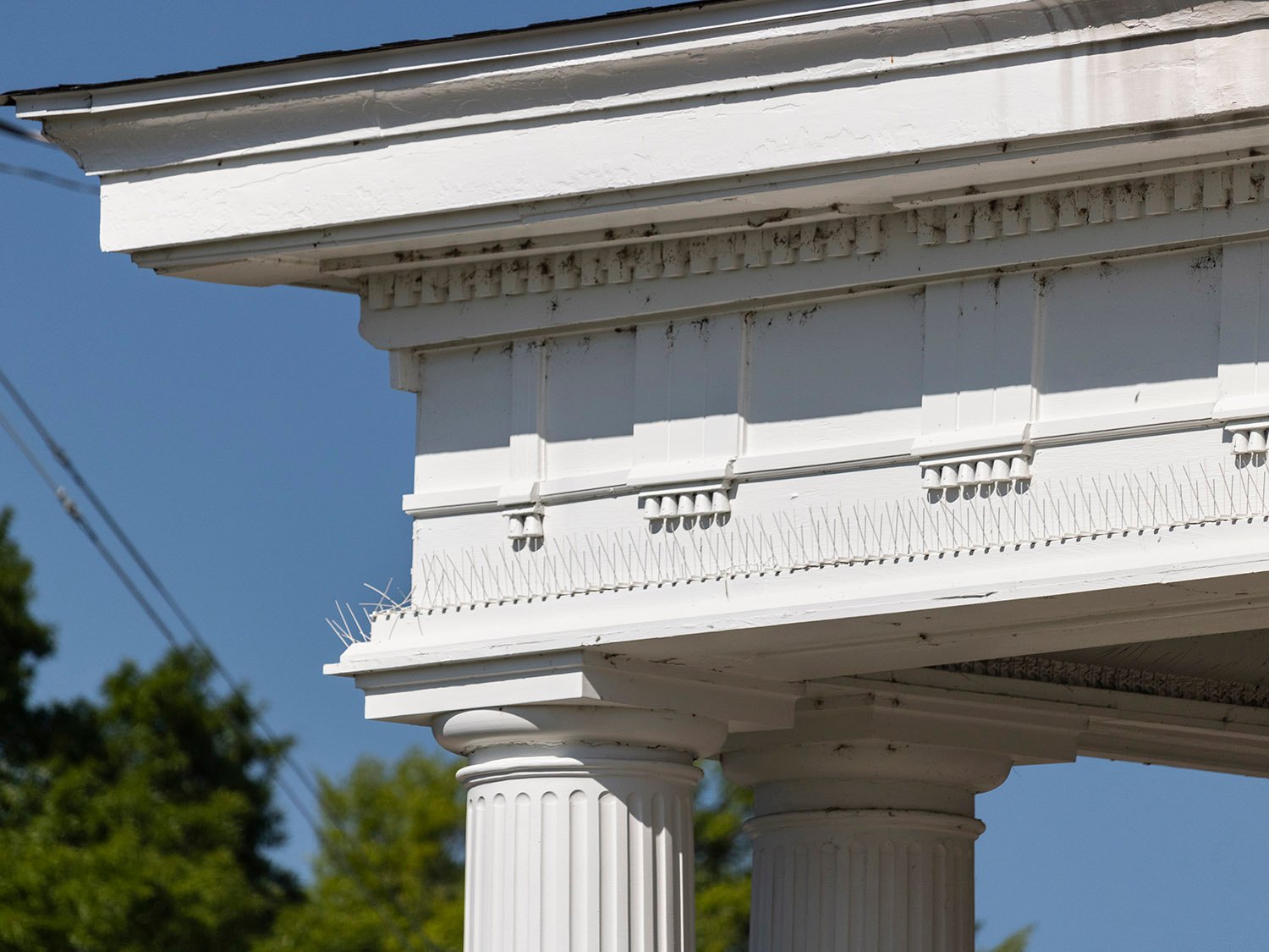 Cornice, frieze, and Doric capitals on the porte cochere of the John Blackmar Residence, Columbus, Georgia
