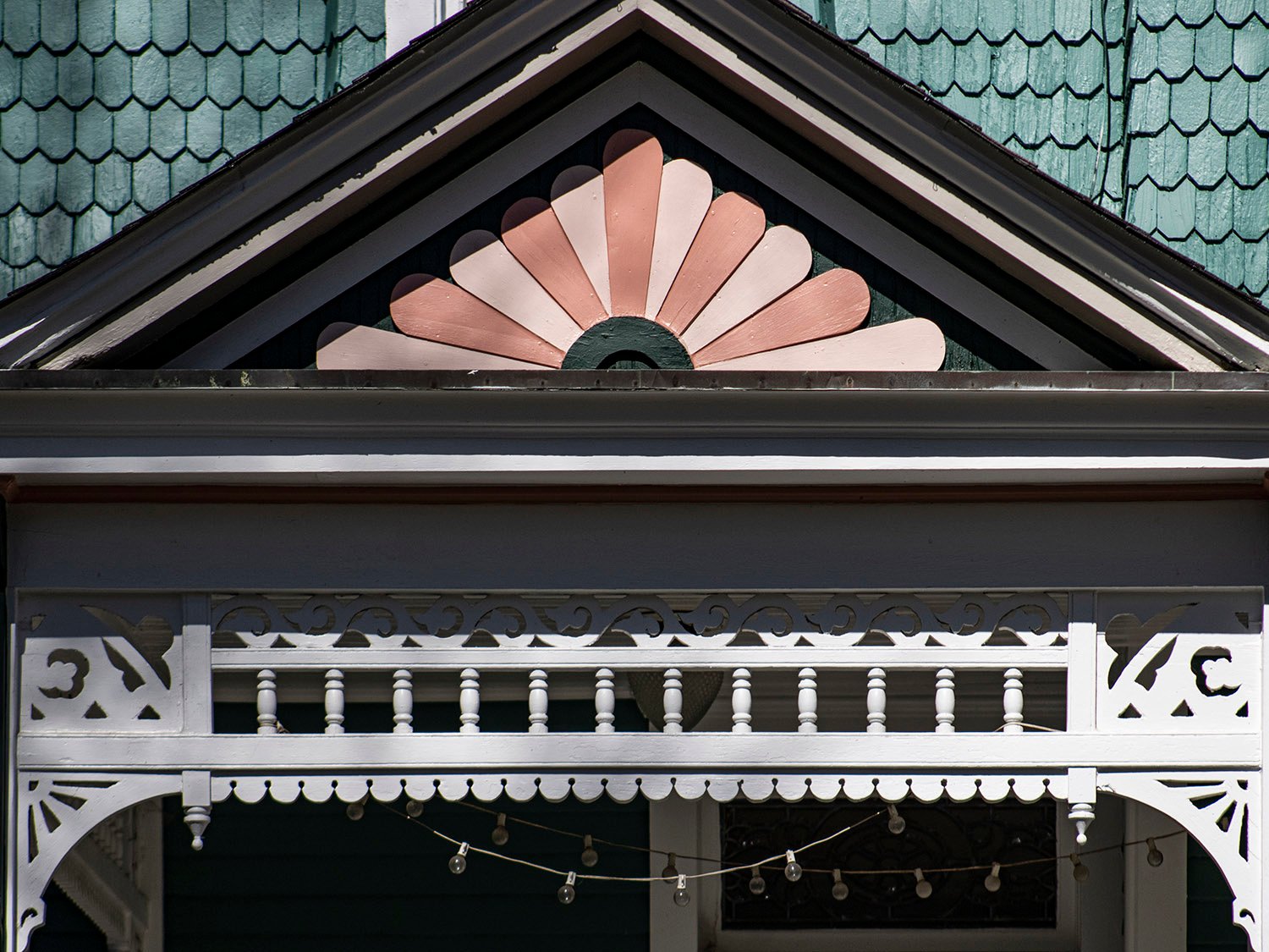 Porch pediment and ornamentation on the M.A. Hale Residence