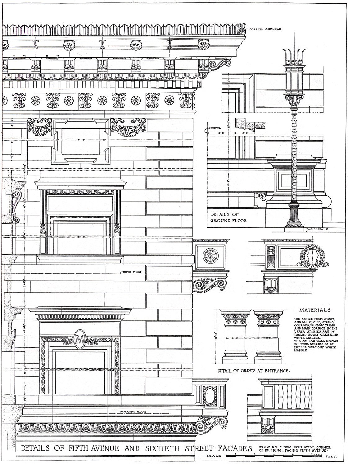 Section and detail drawings of the Metropolitan Club, New York
