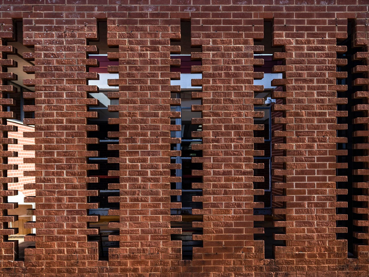 Brick screen wall on the south elevation of Midway Elementary School, Decatur, Georgia