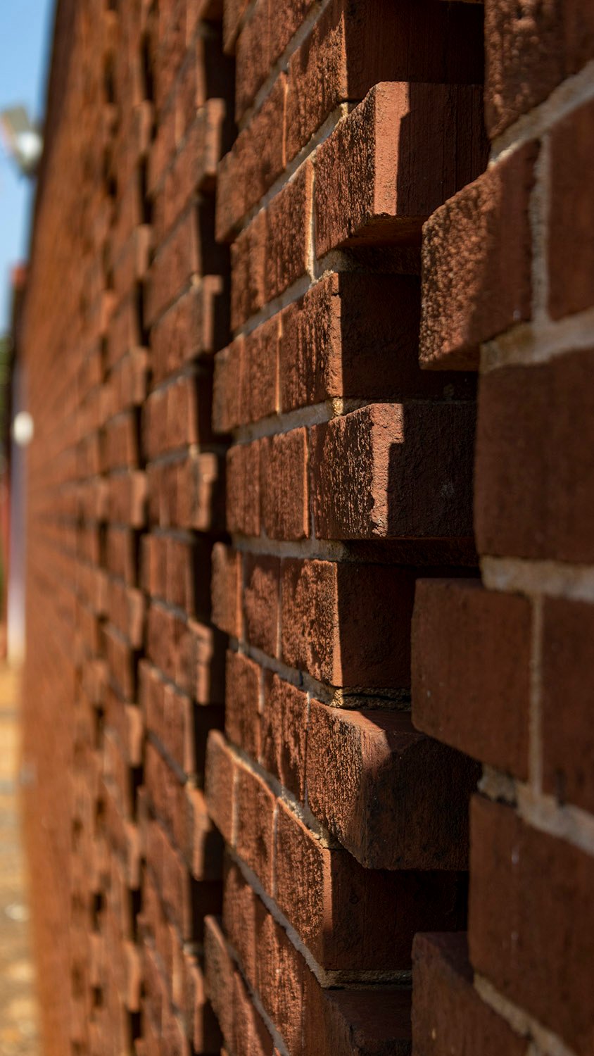 Brick screen wall on the south elevation of Midway Elementary School, Decatur, Georgia