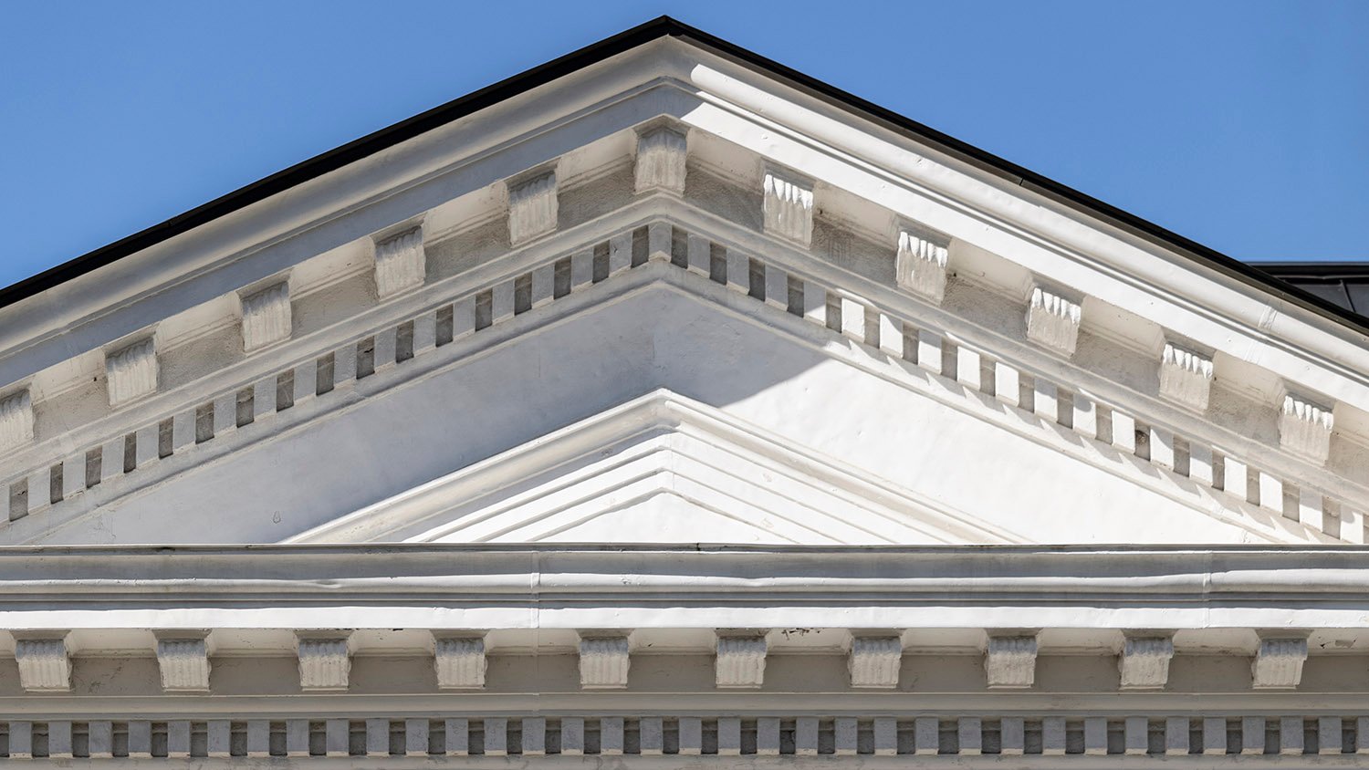 Pediment on the facade of First Methodist Church, Opelika, Alabama