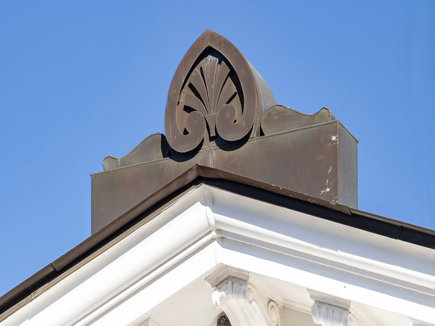 Acroterion on the facade of First Methodist Church, Opelika, Alabama