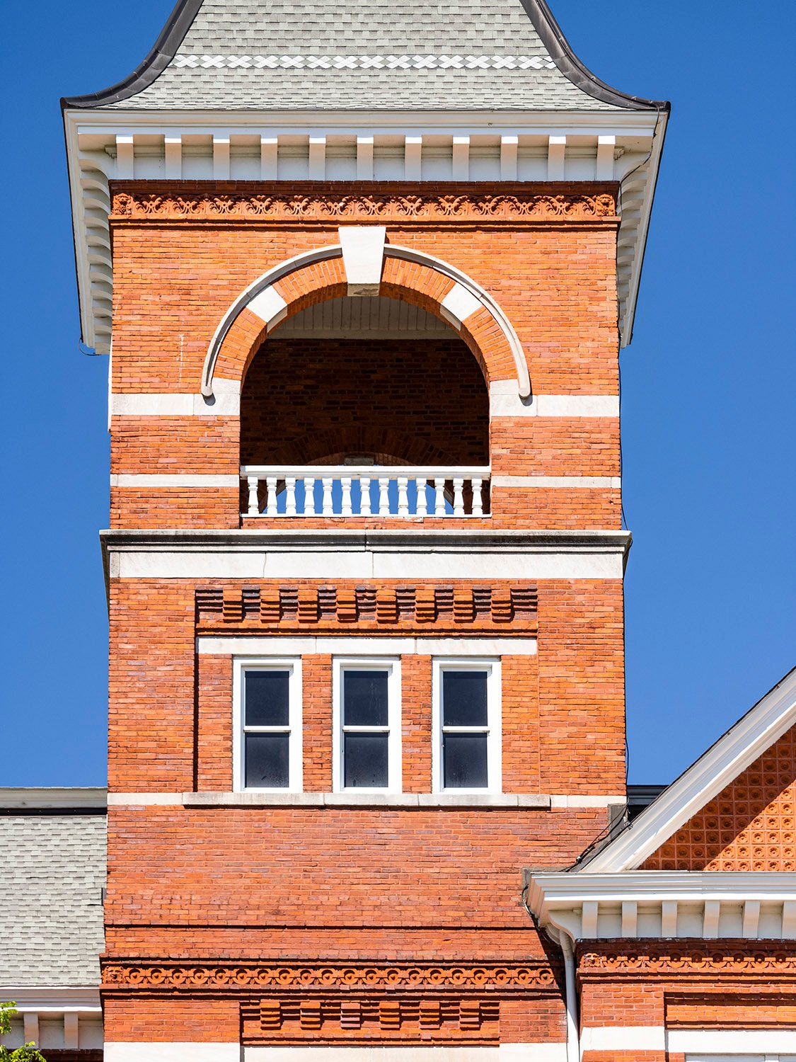 Tower with a belvedere on the facade of Samford Hall, Auburn, Alabama
