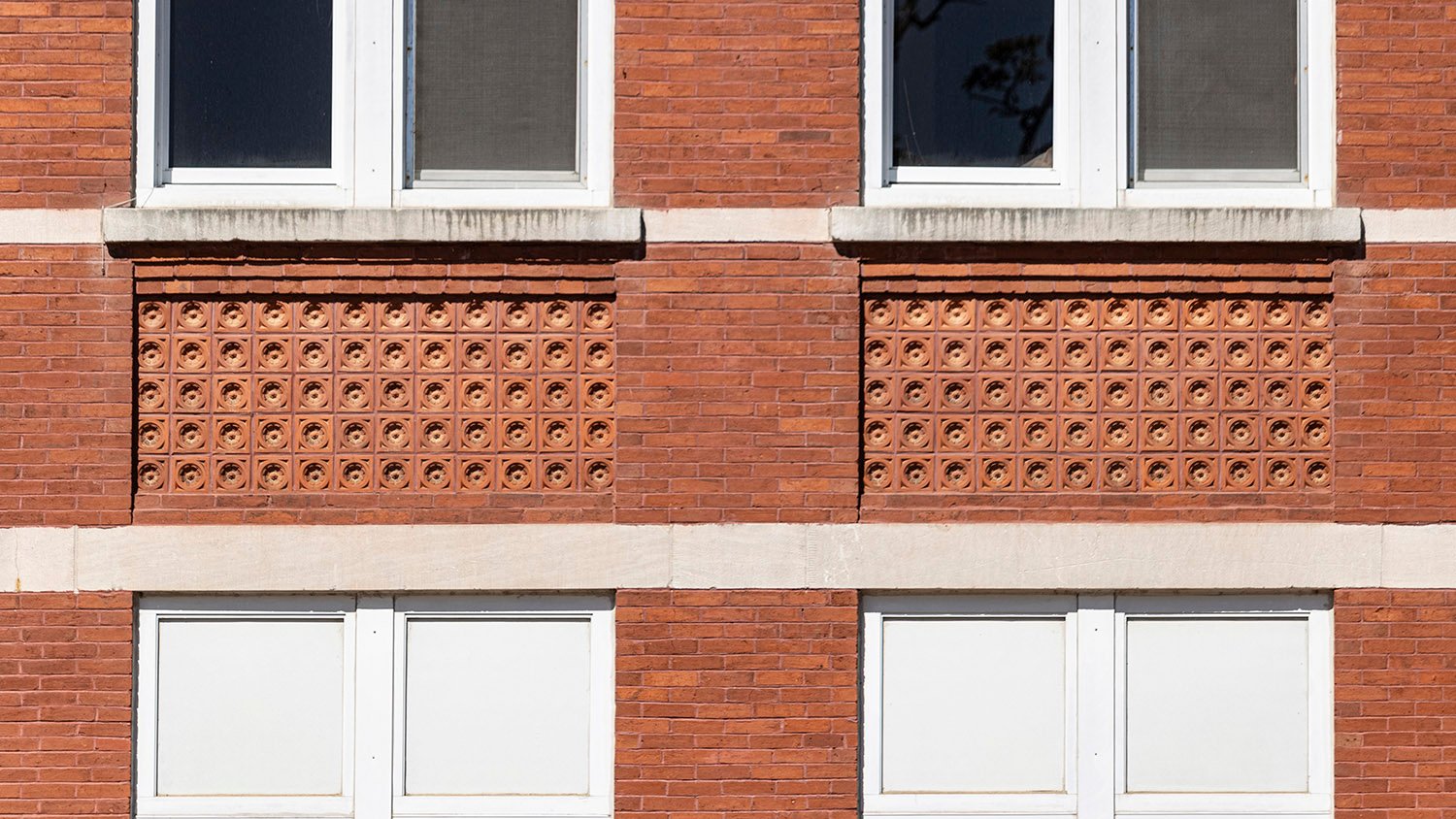 Terracotta window spandrels on the facade of Samford Hall, Auburn, Alabama