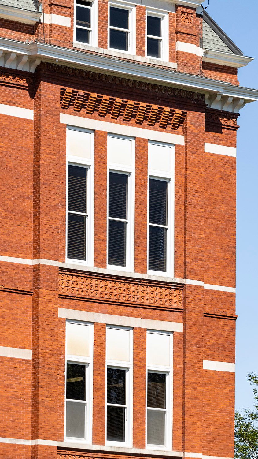 Second- and third-floor windows on the northeast corner of Samford Hall, Auburn, Alabama