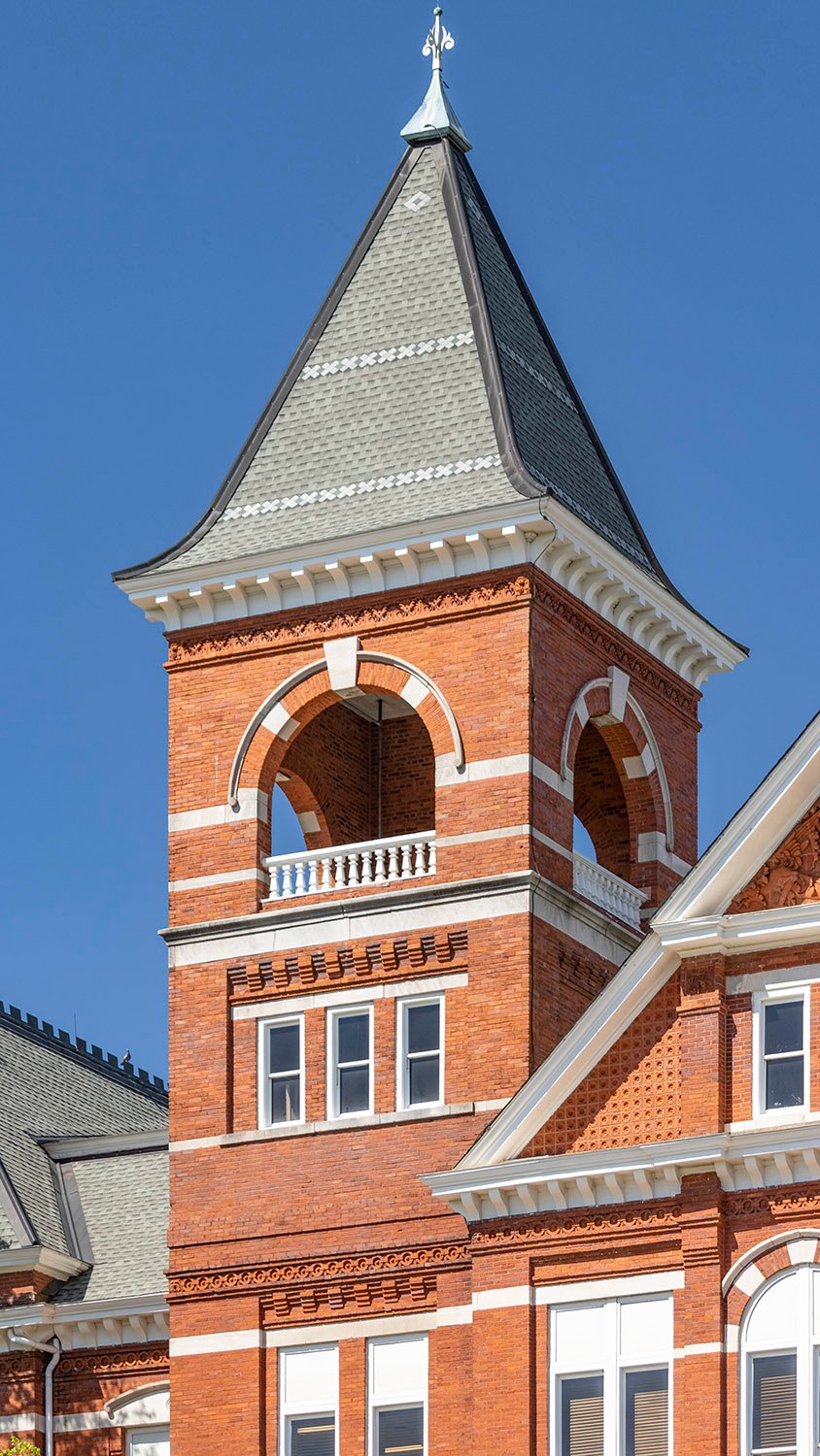 Tower with a belvedere on the facade of Samford Hall, Auburn, Alabama
