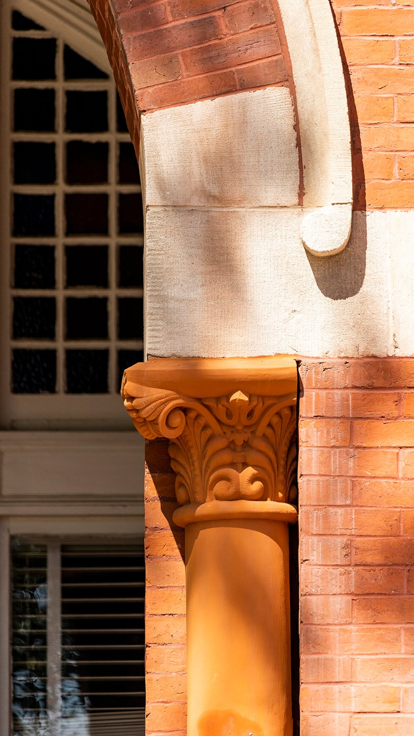 Terracotta column and capital on the southeast entrance of Samford Hall, Auburn, Alabama
