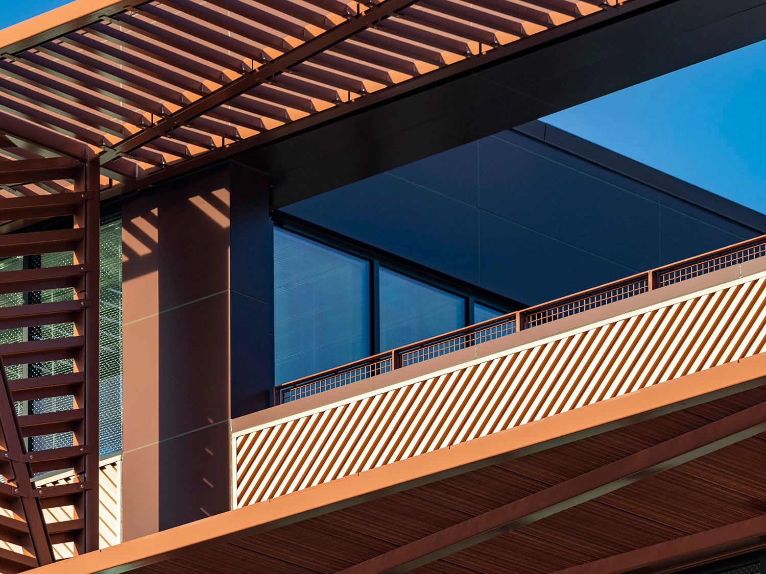 Looking at a balcony on the southwest corner of Spelman College Center for Innovation & the Arts, Atlanta