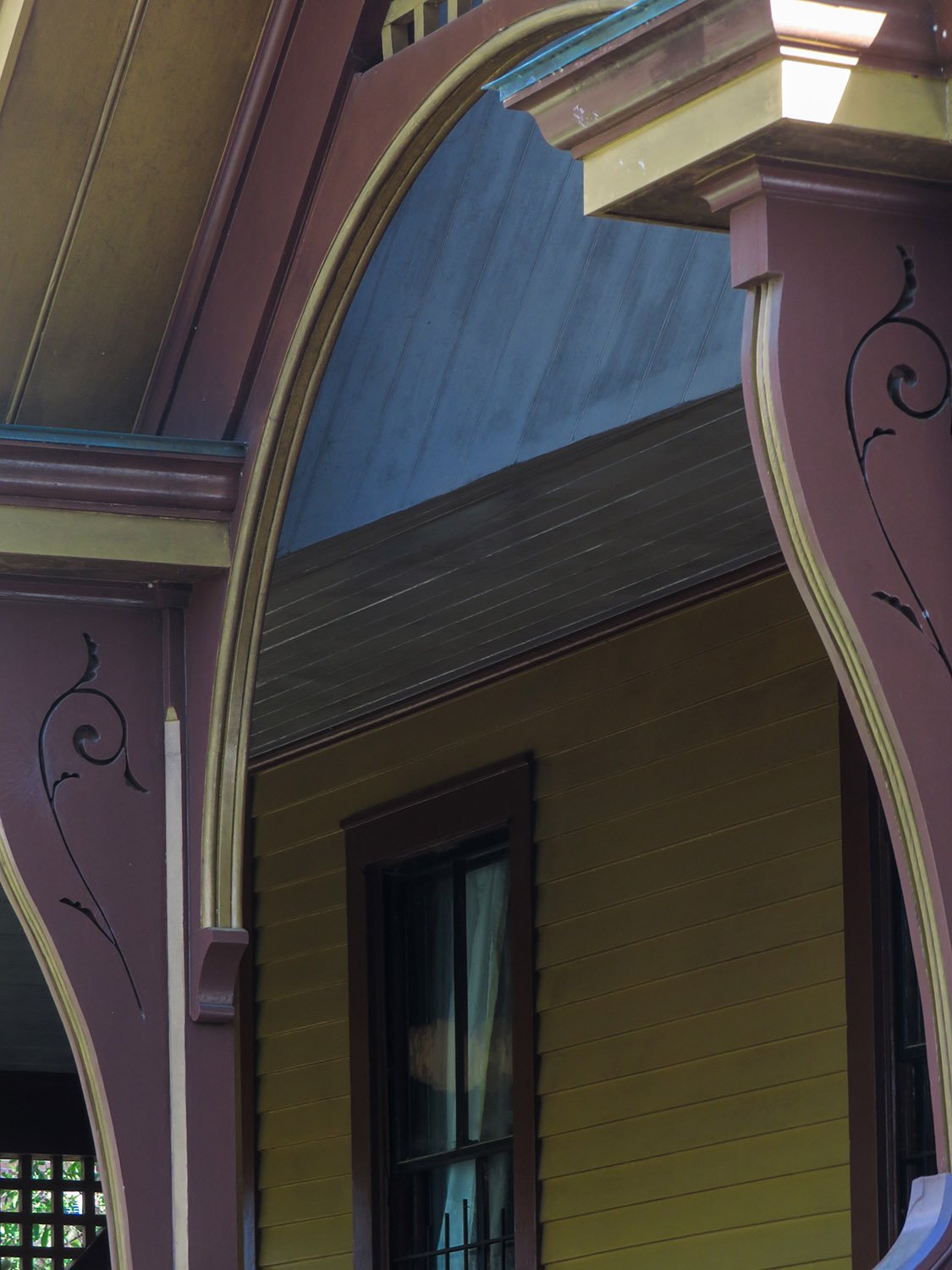 Open pediment on front porch of The Wren's Nest