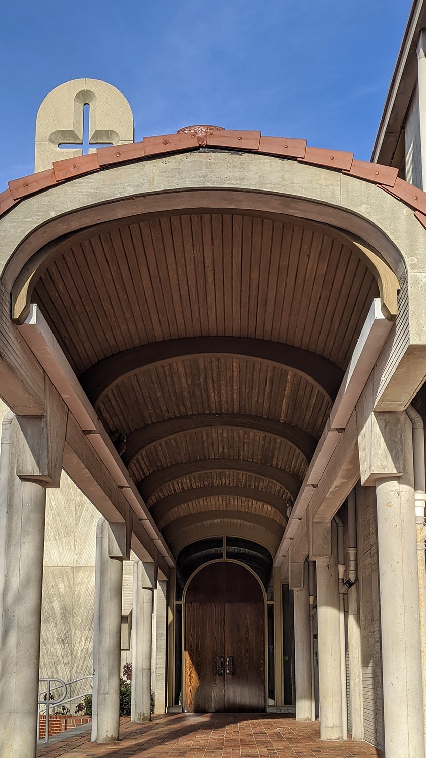Entrance breezeway on the west facade of Cannon Chapel