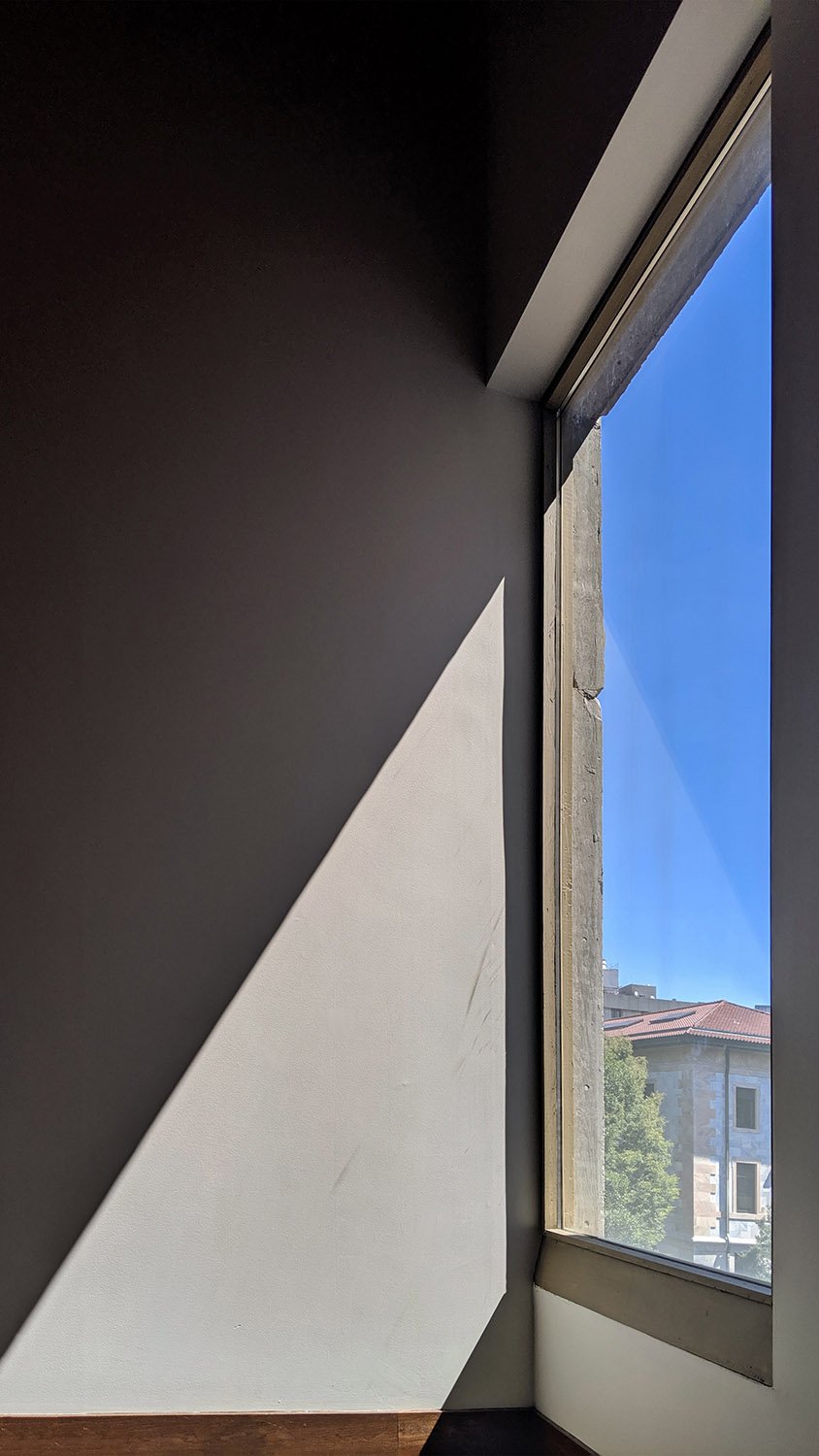 Looking out a window in Cannon Chapel