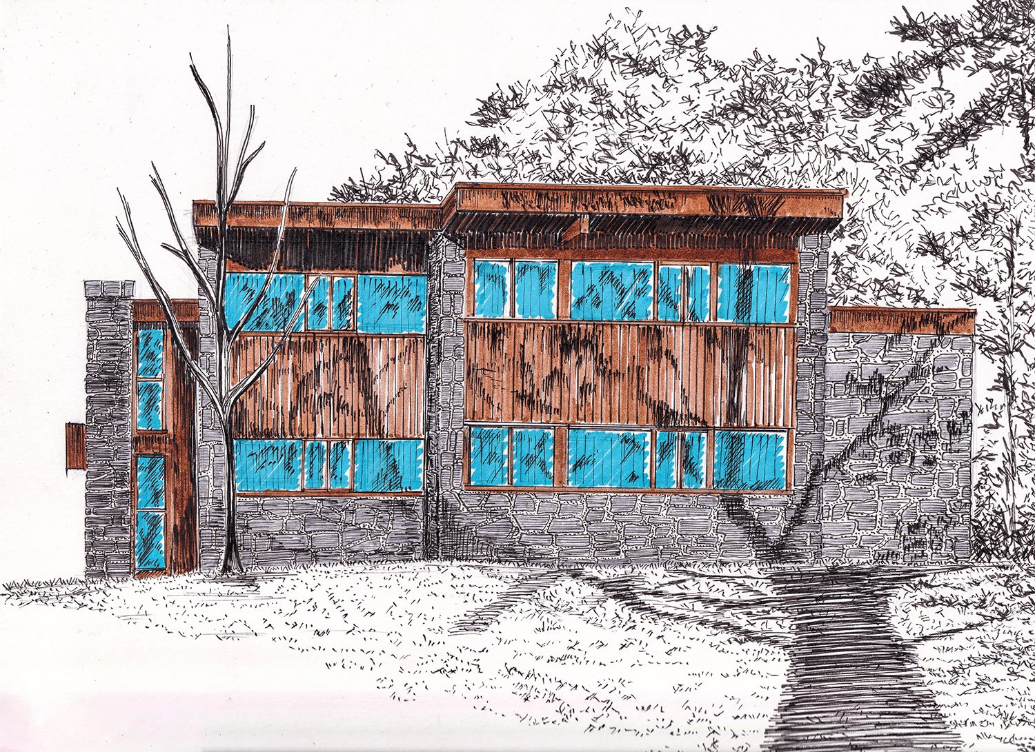 Walter Gropius and Marcel Breuer. Weizenblatt Duplex (1941). Asheville, North Carolina.