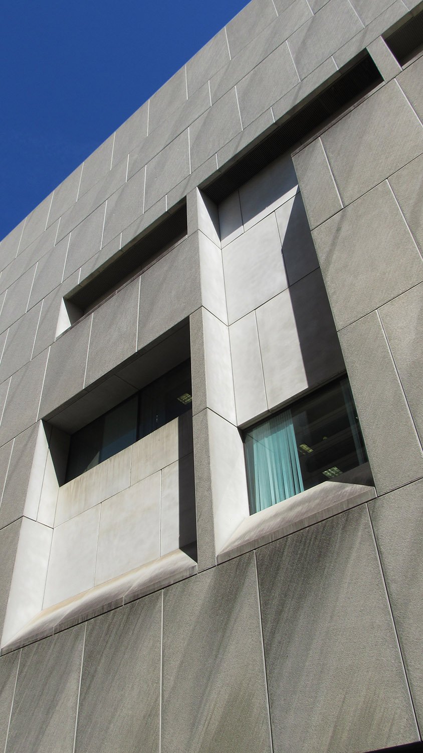 Looking up at the windows on the west elevation of the Atlanta Central Library