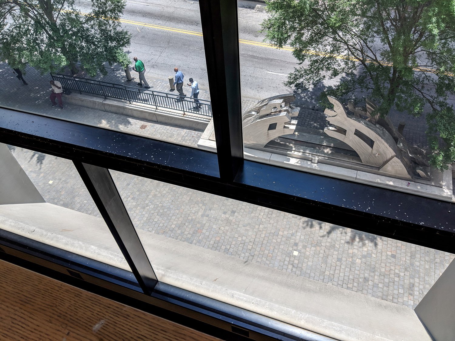 Looking down at the entrance plaza (demolished) of the Atlanta Central Library