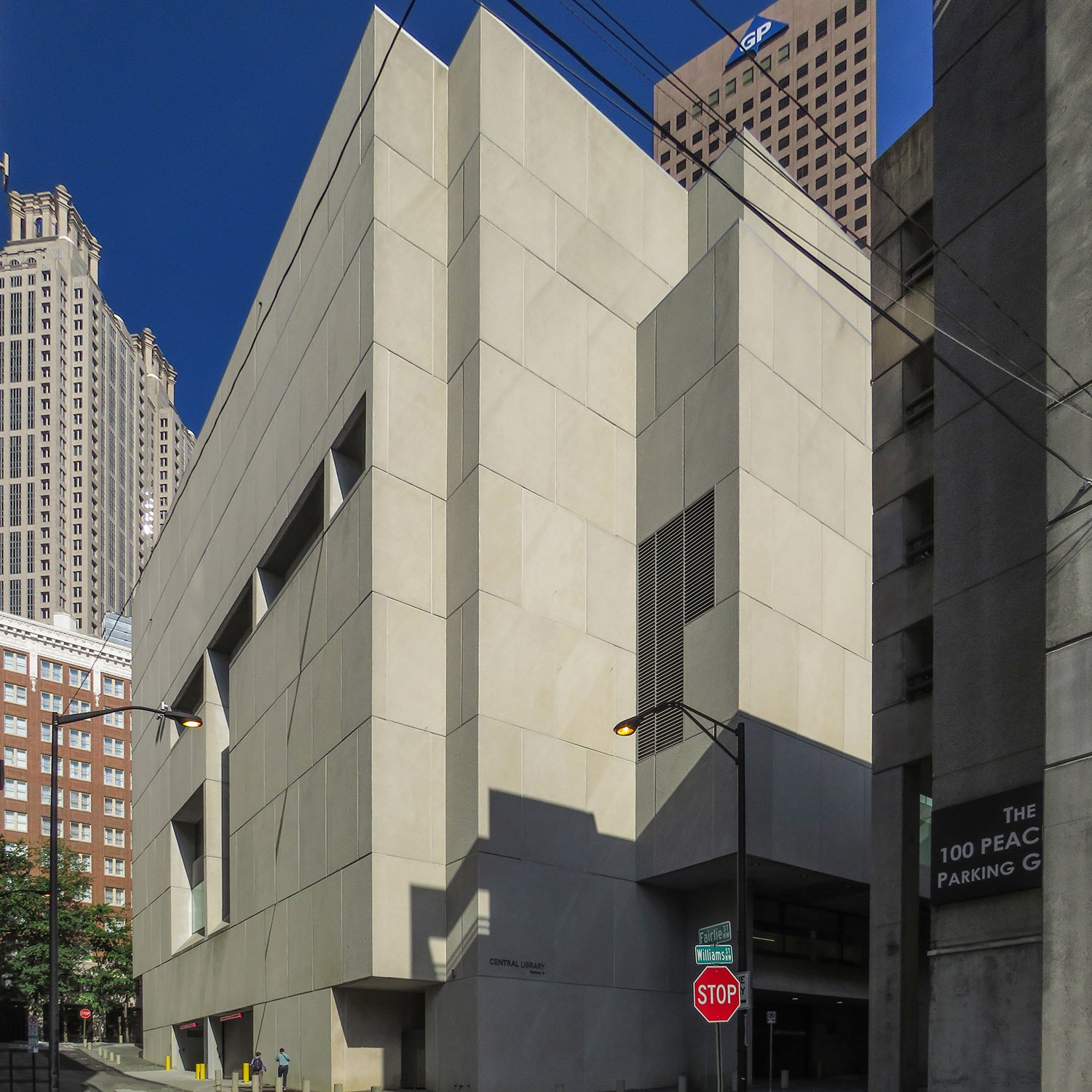 Looking at the west elevation of the Atlanta Central Library from the southwest