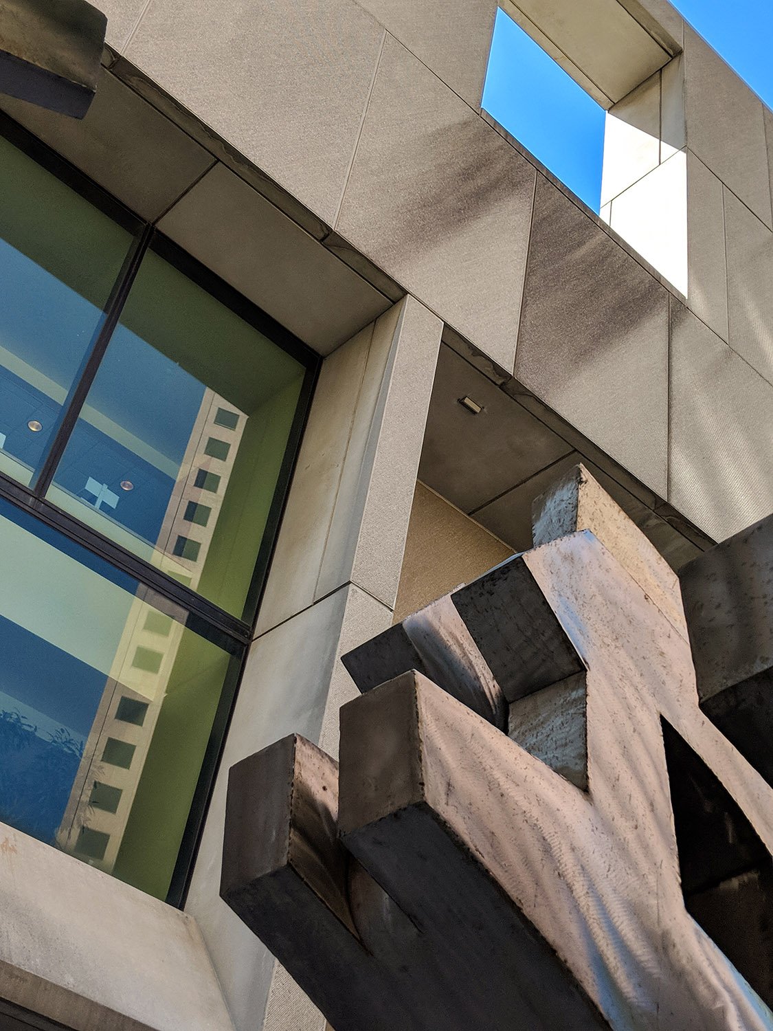 Looking up at the east facade of the Atlanta Central Library before renovation