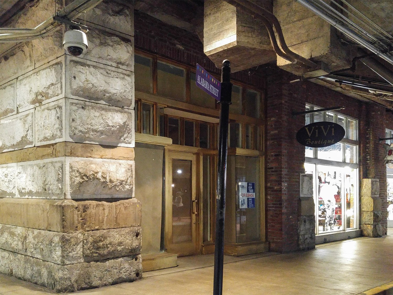 Vestiges of rusticated limestone facade from Gate City National Bank, Underground Atlanta.