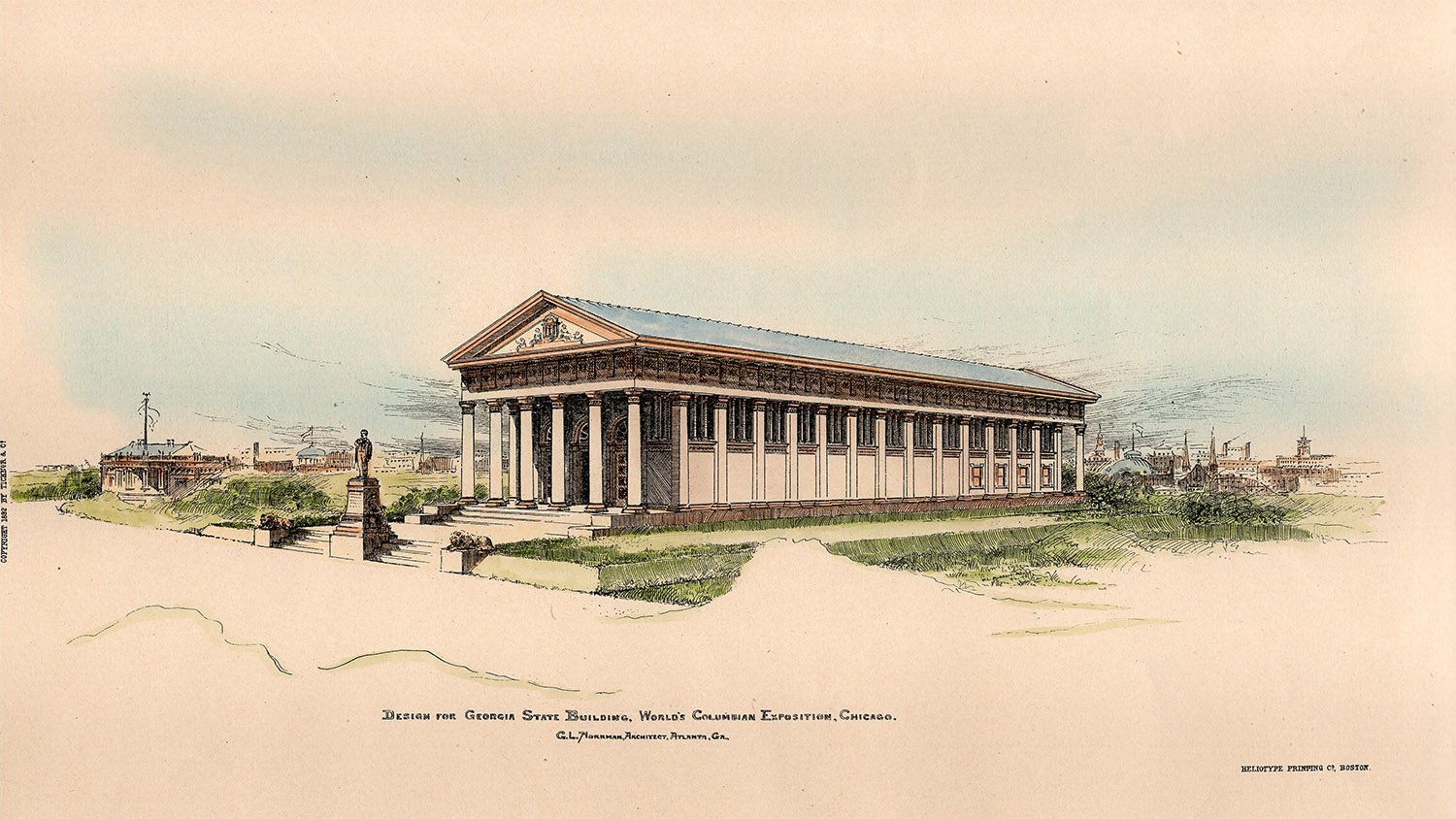 G.L. Norrman. Georgia State Building, World's Columbian Exposition (1892, unbuilt). Illustration drawn by W.L. Stoddart.