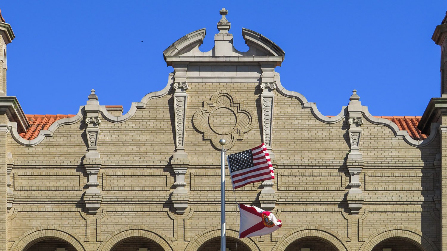 Gable on the facade of the Sumter County Courthouse, Bushnell, Florida