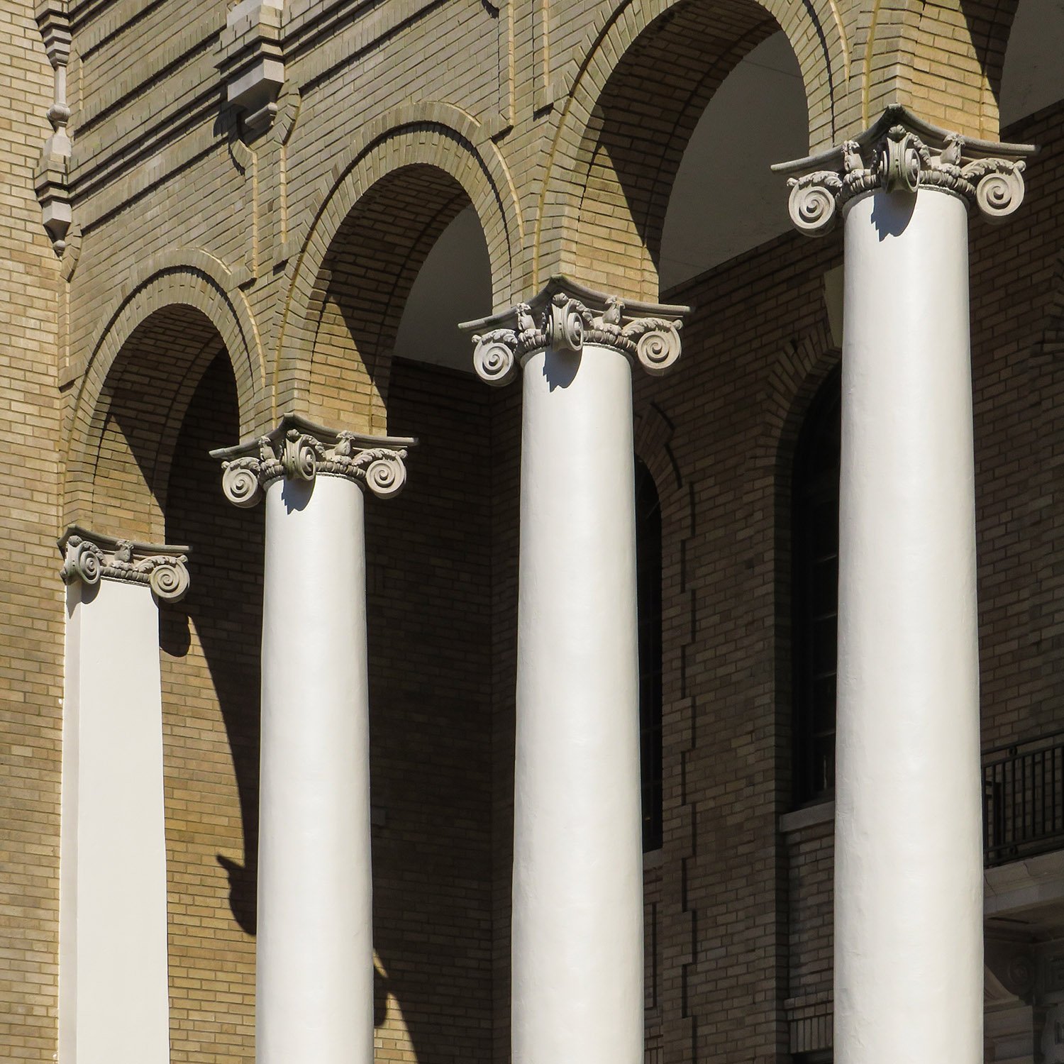 Columns on the front portico of the Sumter County Courthouse, Bushnell, Florida