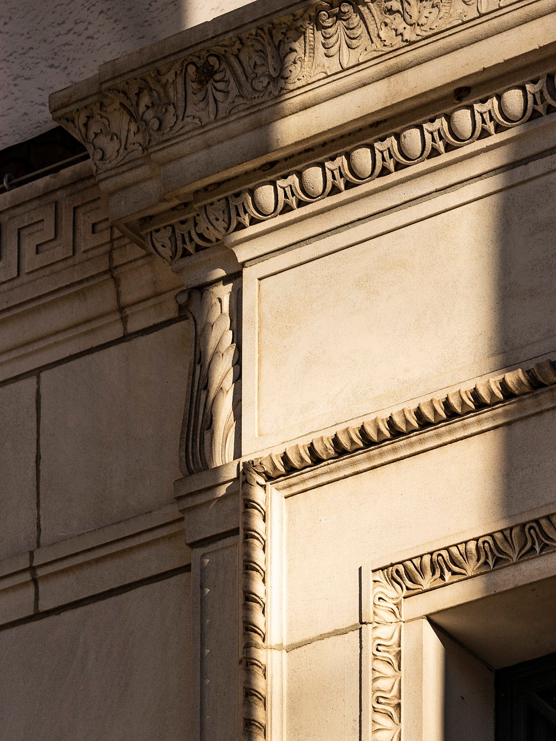 Pediment and mouldings on the main entrance of the Cooper Branch Free Public Library, Camden, New Jersey