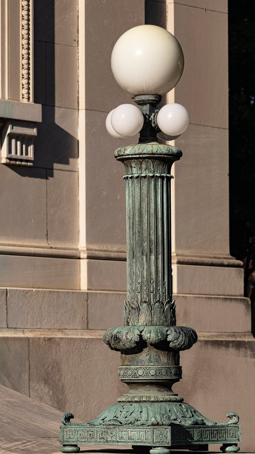 Light and pedestal at the entrance of the Cooper Branch Free Public Library, Camden, New Jersey