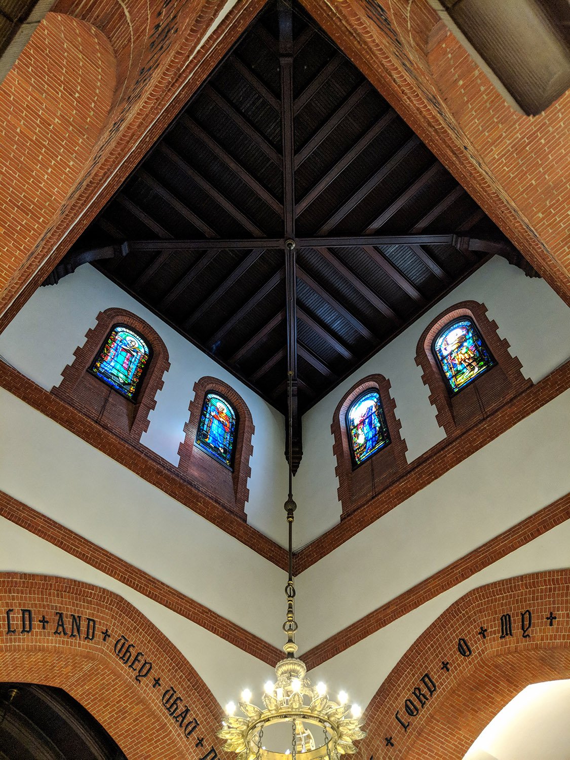 Looking up in the tower of The Cathedral of All Souls, Asheville, North Carolina