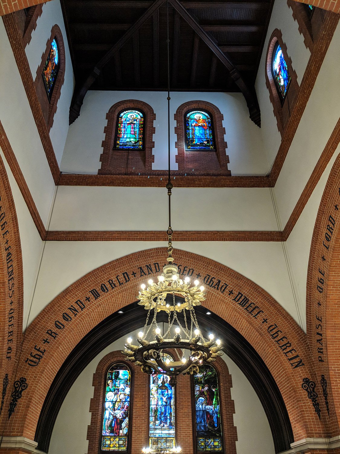 Looking up in the sanctuary of The Cathedral of All Souls, Asheville, North Carolina