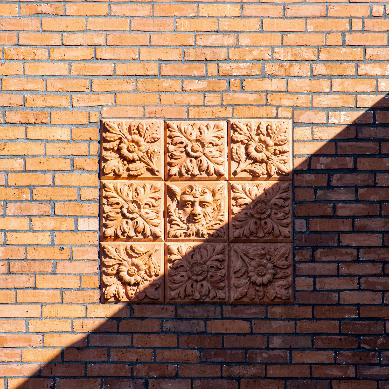 Terracotta panel on the tower of the Gwinnett County Courthouse, Lawrenceville, Georgia