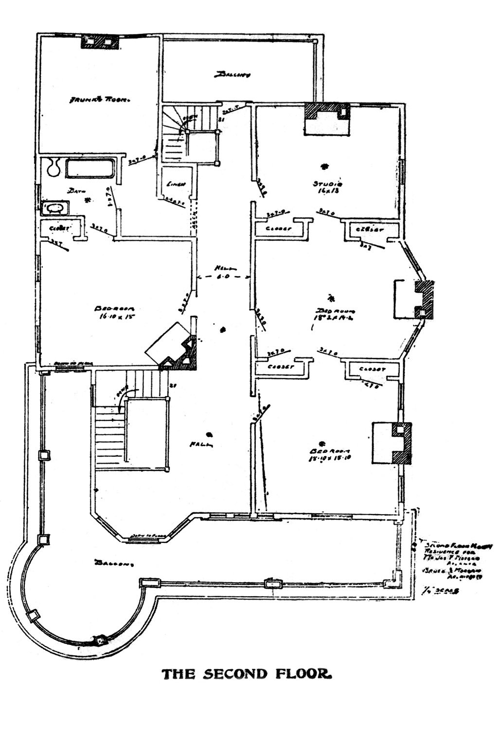 Second floor plan of the James F. Meegan Residence, Atlanta