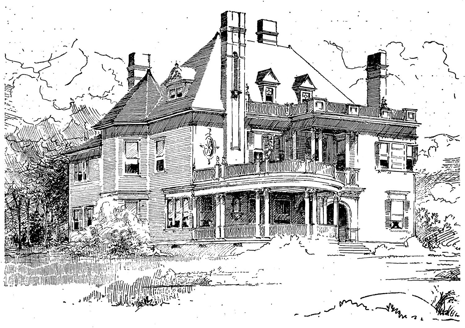 G.L. Norrman. Paul Romare Residence (1892, demolished before 1926). Illustration by W.L. Stoddart.