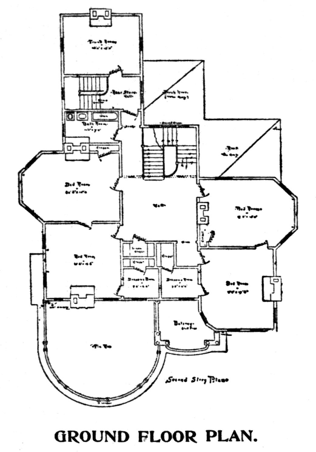 Second story plan of Paul Romare House (1893)