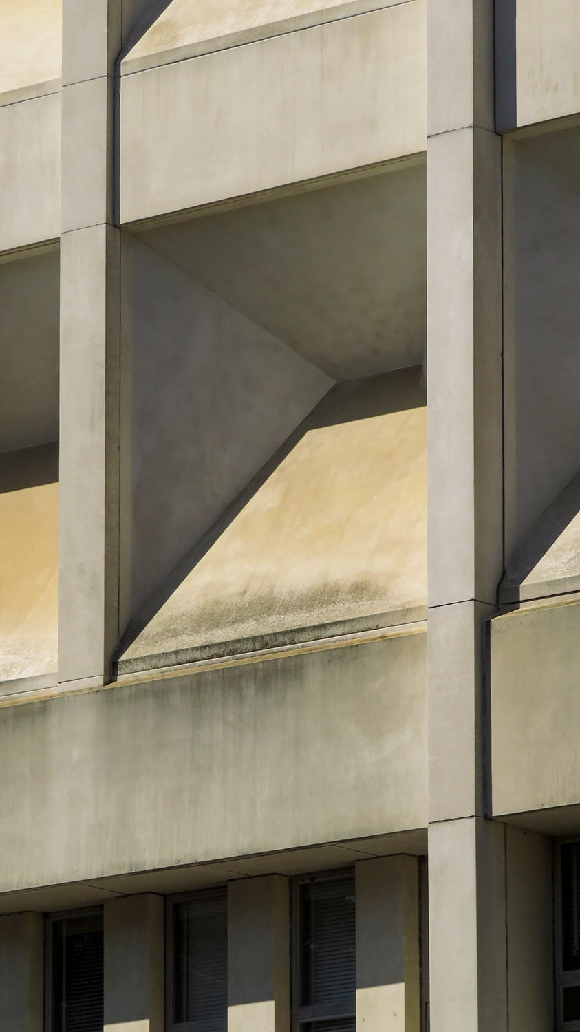 Concrete forms on the facade of the Bath Building, Raleigh, North Carolina