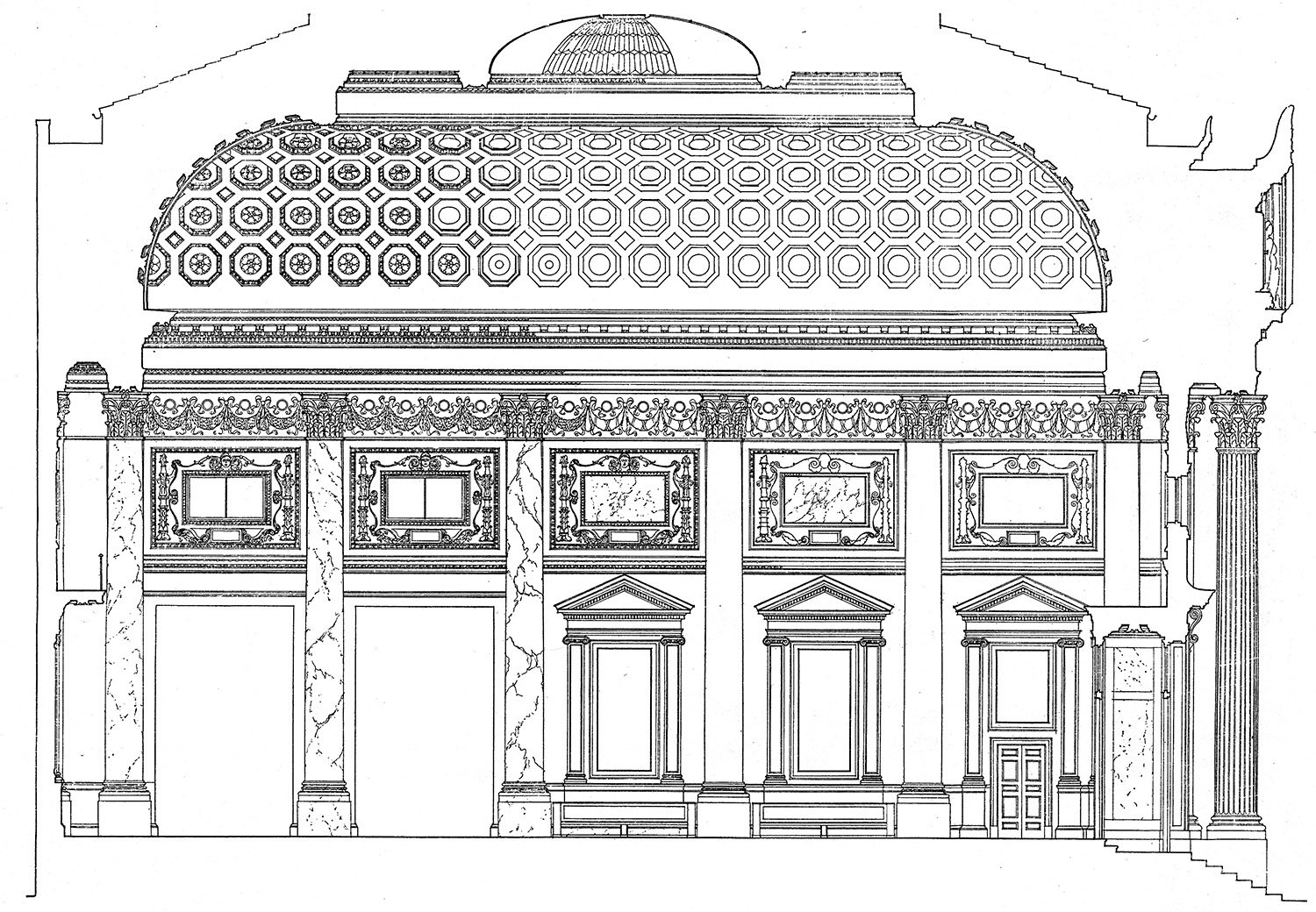Section drawing of the counting room in the Bowery Savings Bank, New York