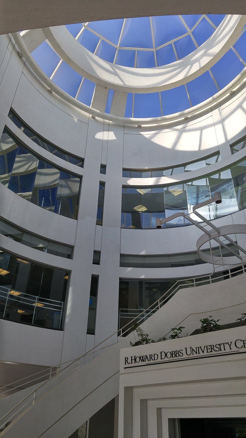 Looking up at the entrance atrium of Dobbs University Center, Atlanta