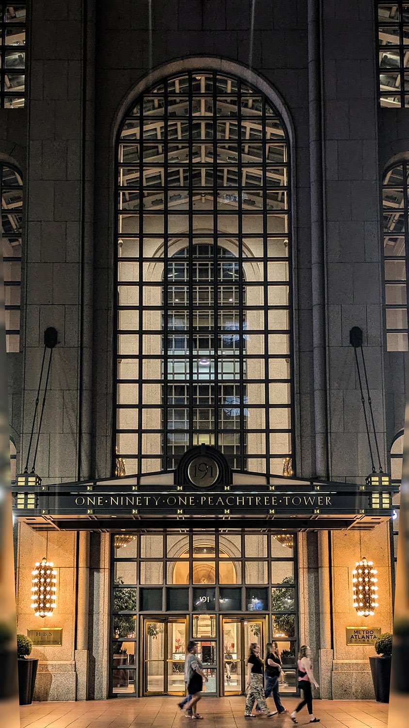 Looking into the lobby of 191 Peachtree, Atlanta