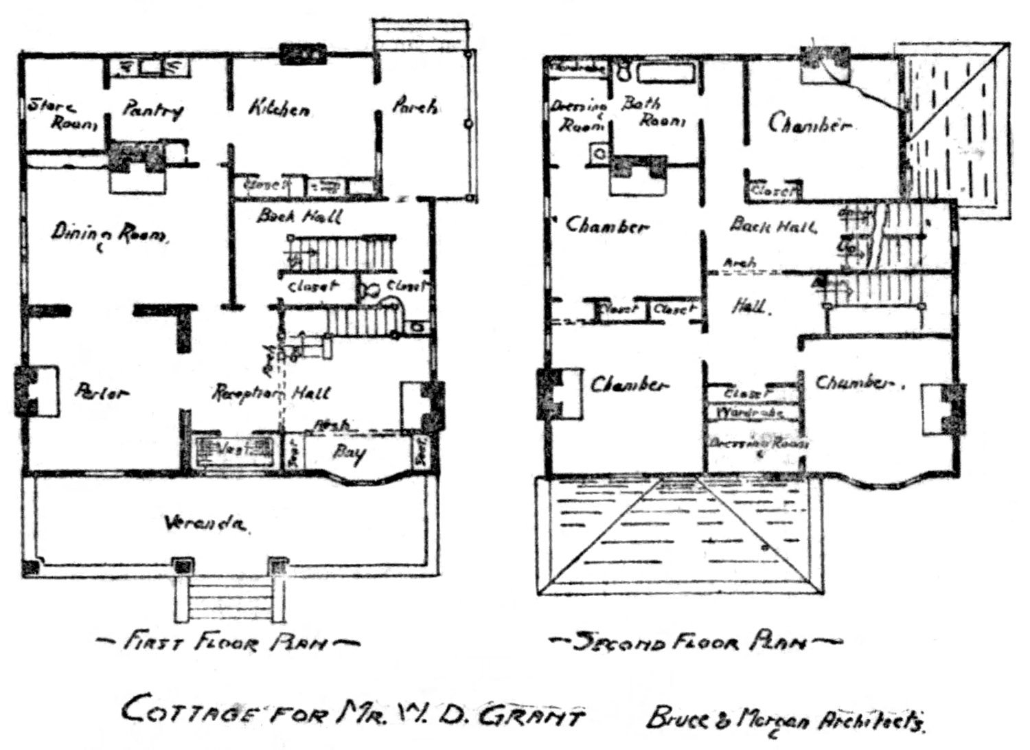 First and second floor plans of cottage for W.D. Grant