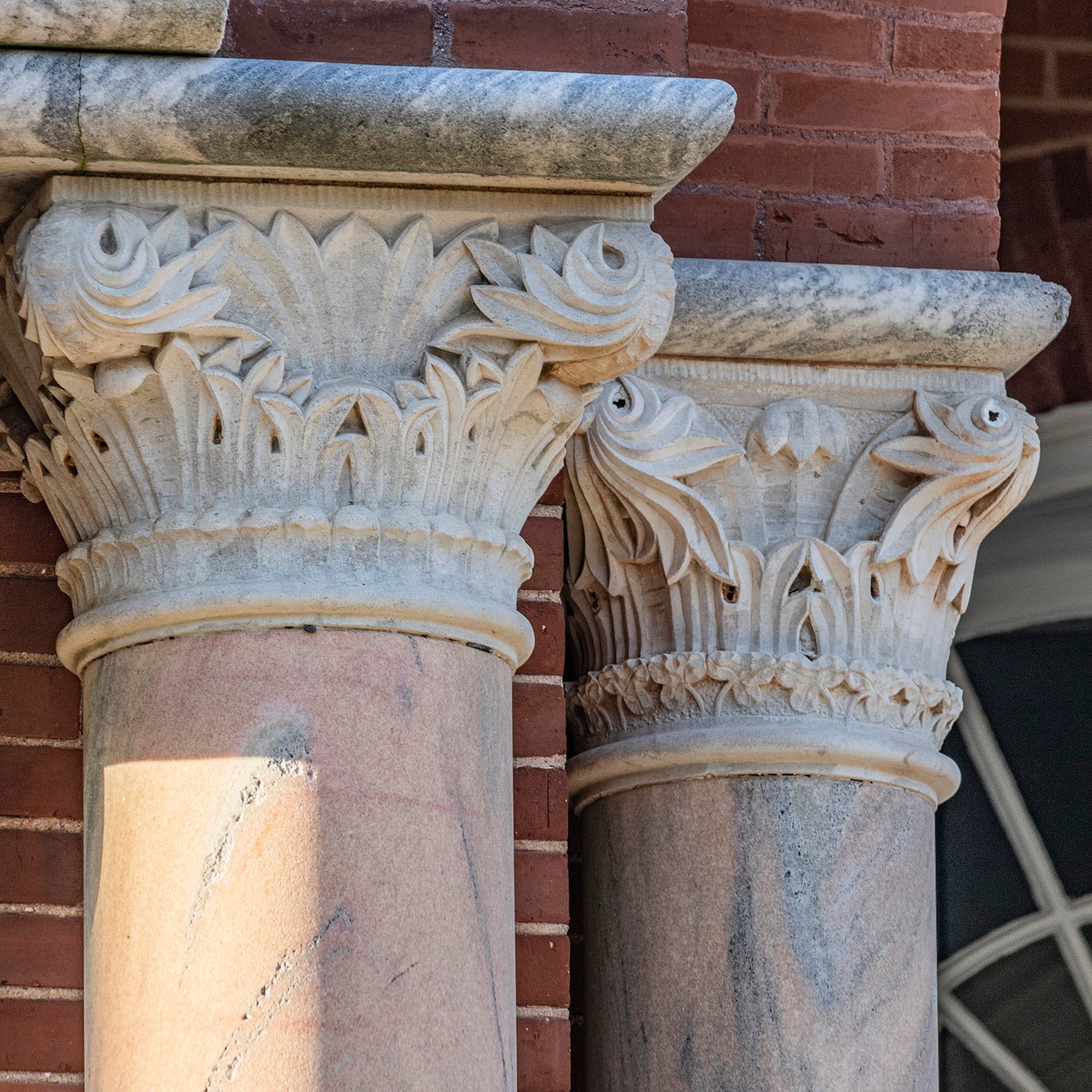 Capitals at the entrance of Agnes Scott Hall, Decatur, Georgia