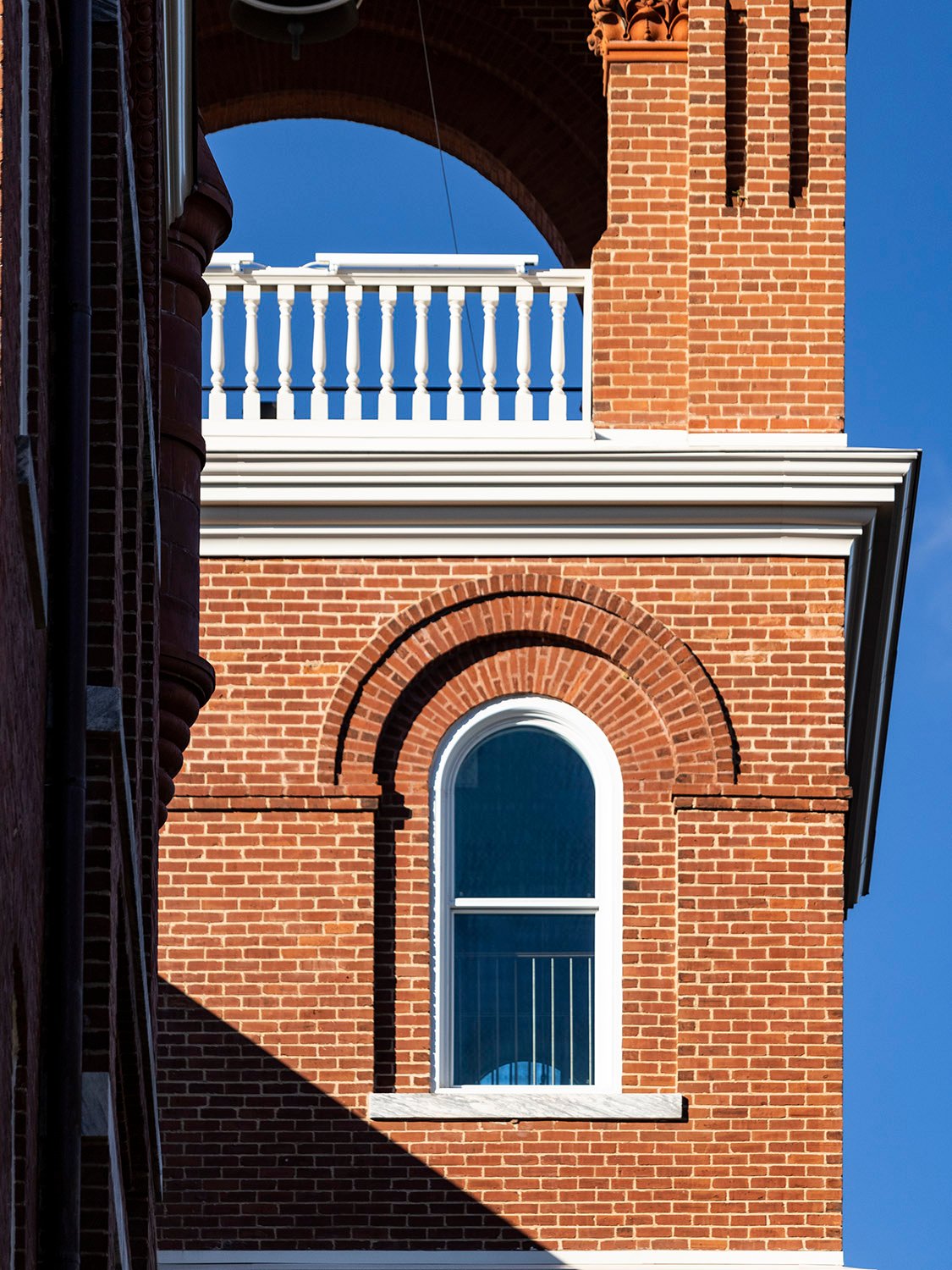 Fourth-floor arch window on the tower of Agnes Scott Hall, Decatur, Georgia
