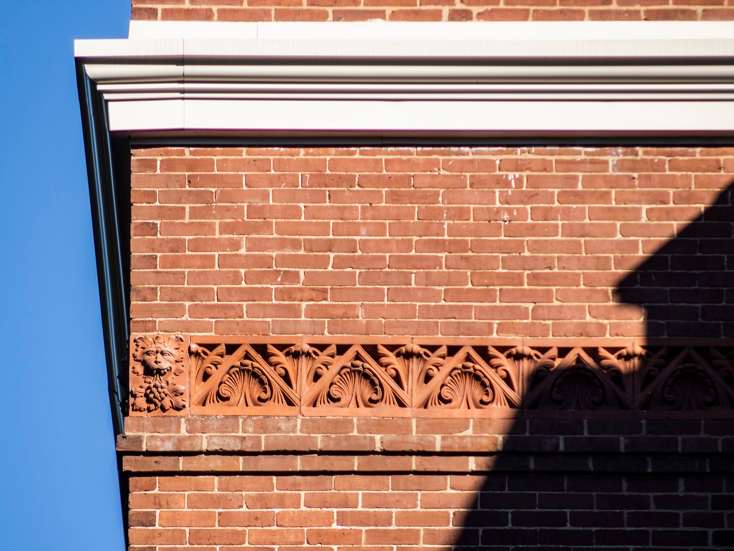 Cornice and terracotta stringcourse on Agnes Scott Hall, Decatur, Georgia