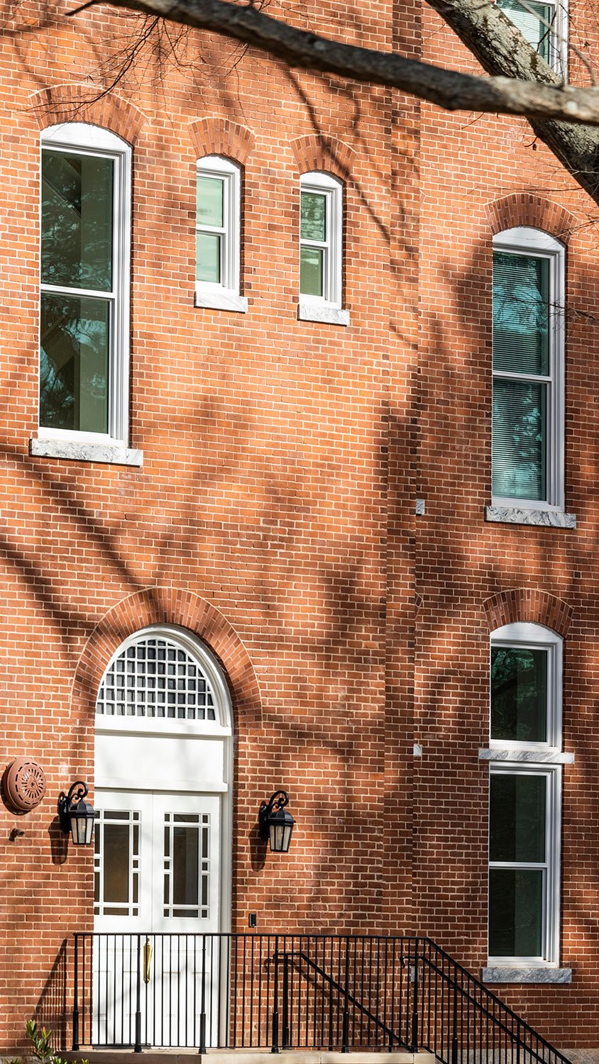 Windows and entrance on the south elevation of Agnes Scott Hall, Decatur, Georgia