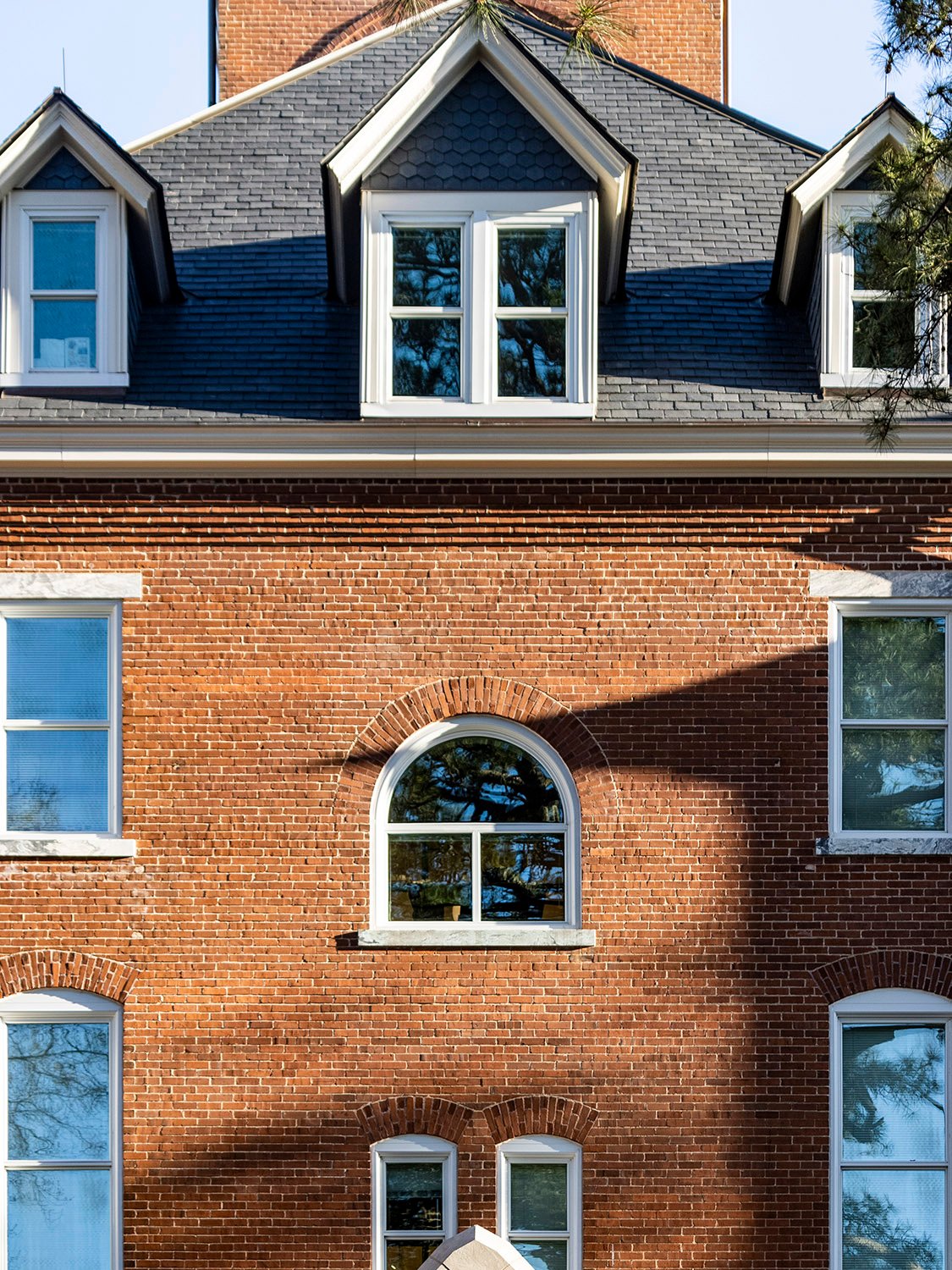 Dormers and windows on the south elevation of Agnes Scott Hall, Decatur, Georgia