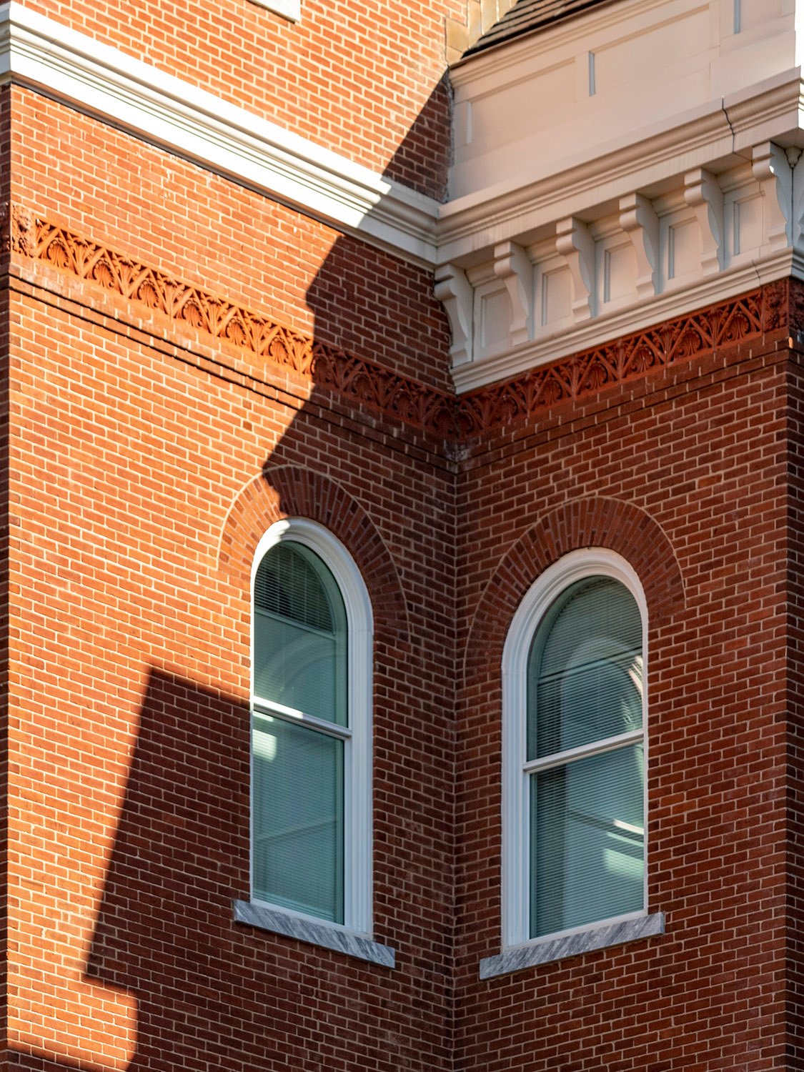 Third-floor windows on the facade of Agnes Scott Hall, Decatur, Georgia