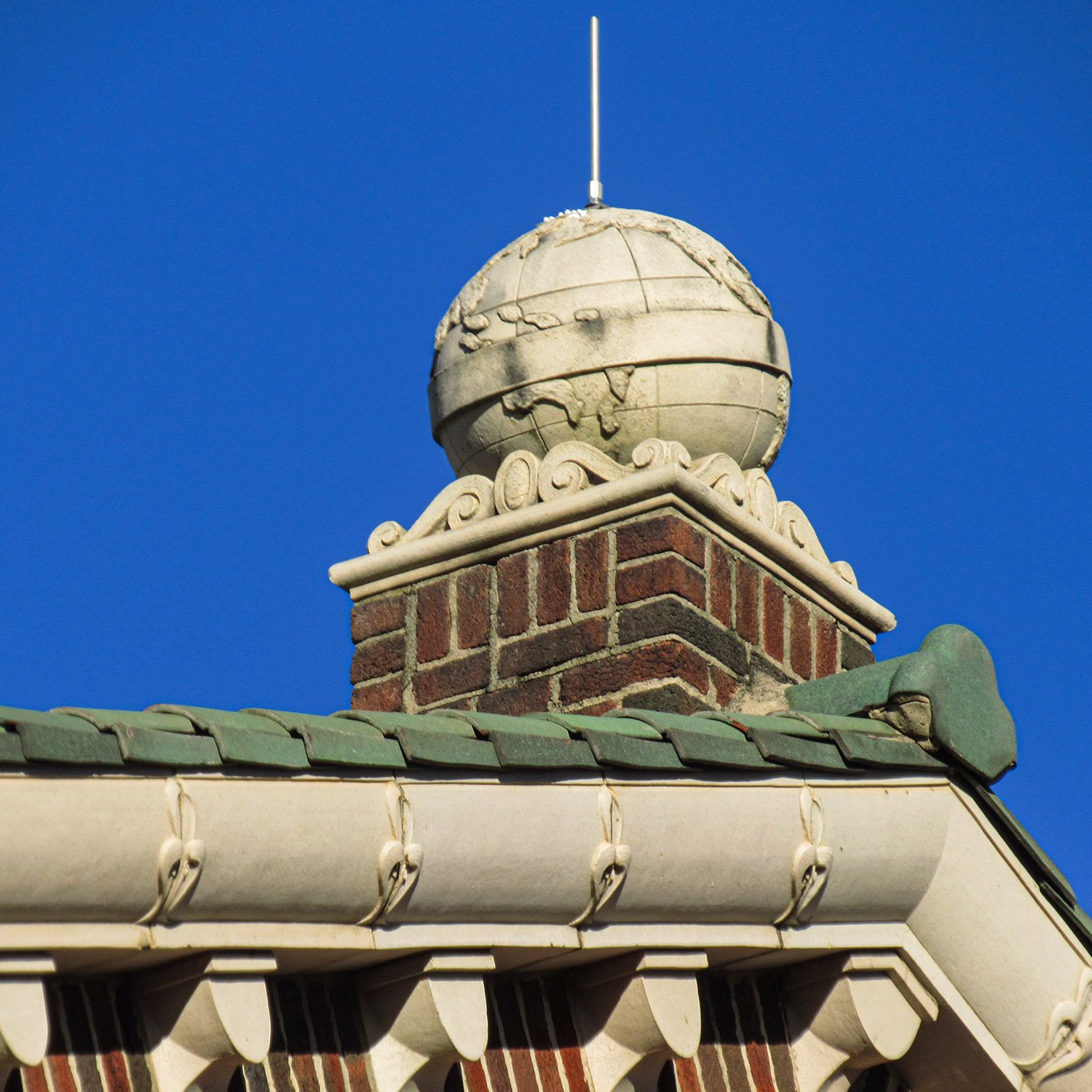 Globe pediment on Joseph E. Brown Junior High School, Atlanta