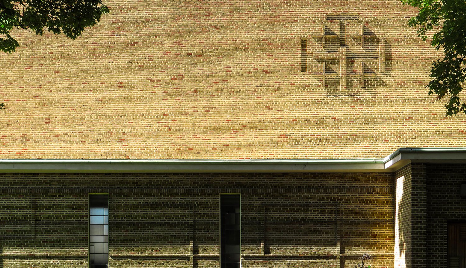 Windows and brickwork on the east elevation of First Christian Church, Columbus, Indiana