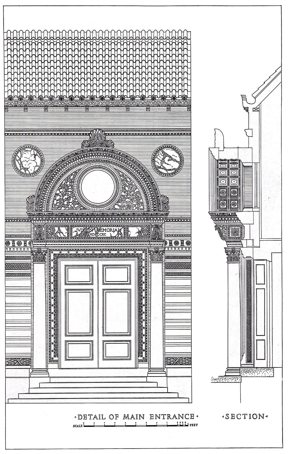 Detail and section of main entrance of Judson Memorial Church, New York