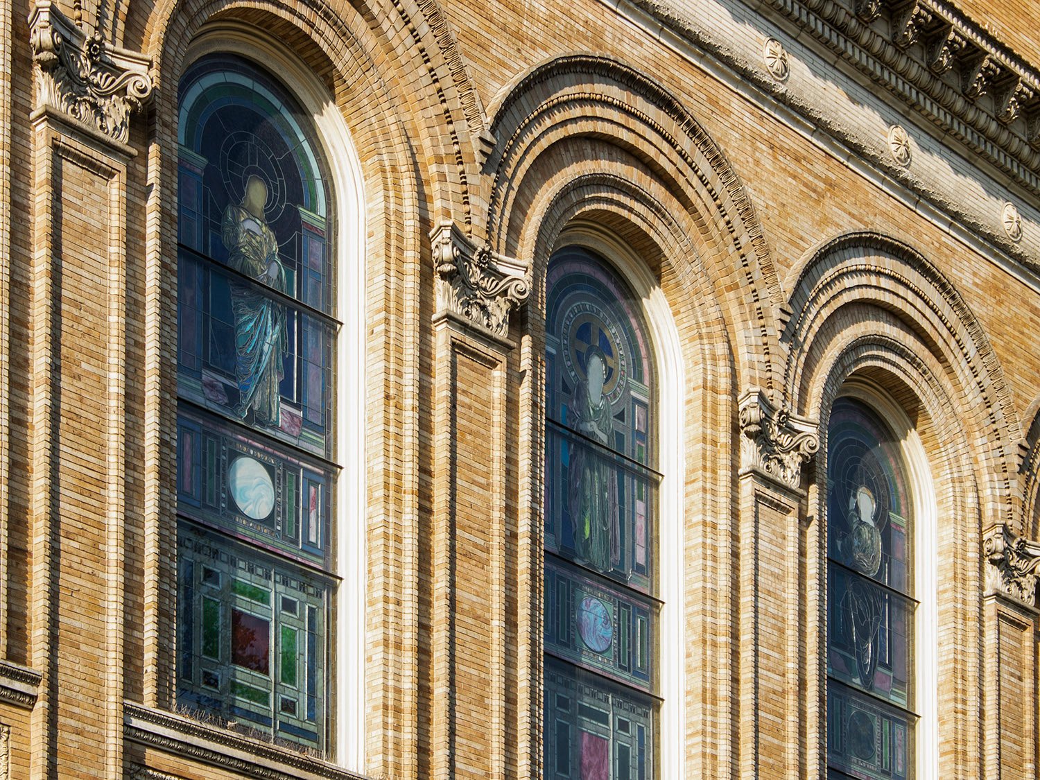 Windows on the north facade of Judson Memorial Church, New York