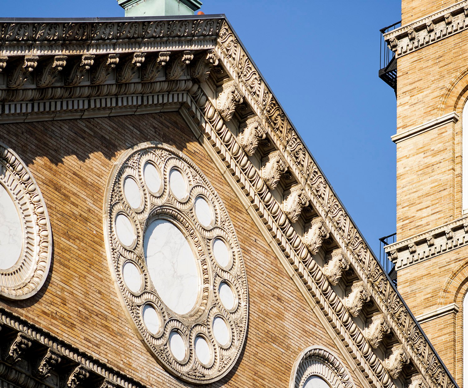 Gable on the north facade of Judson Memorial Church, New York