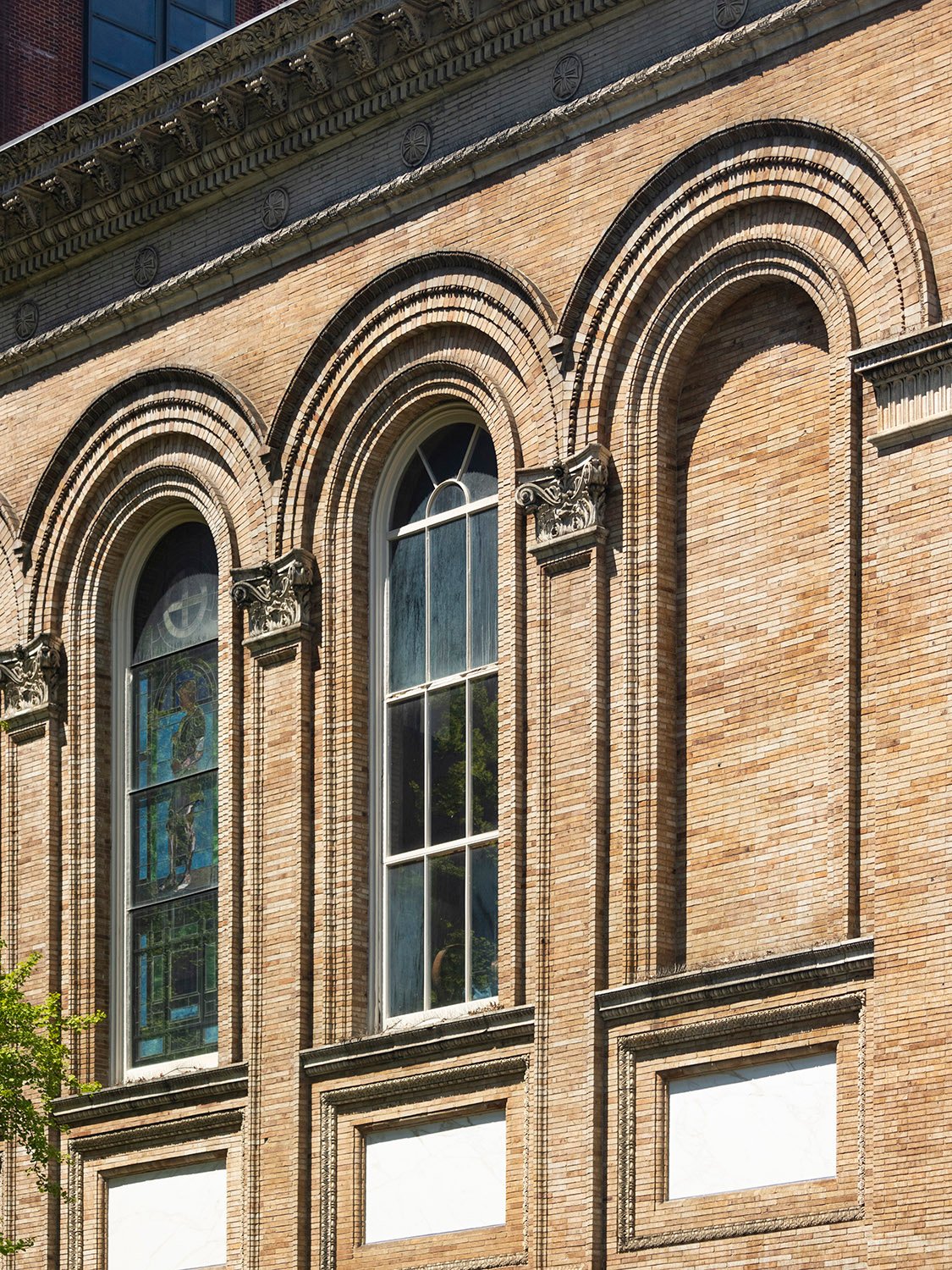 Windows on the east facade of Judson Memorial Church, New York